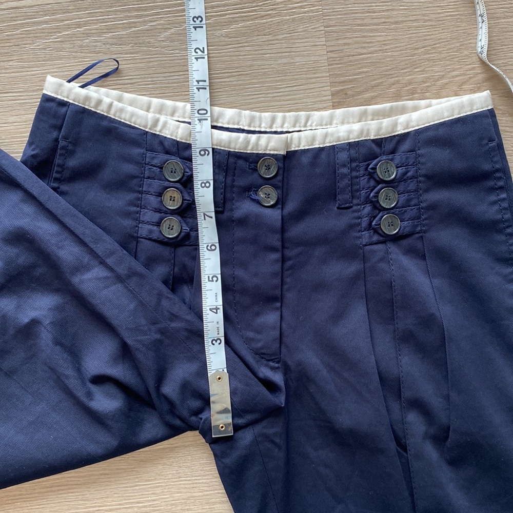 Stella McCartney Navy Cropped Pleated Tapered Pants Button Waist - Picture 9 of 10